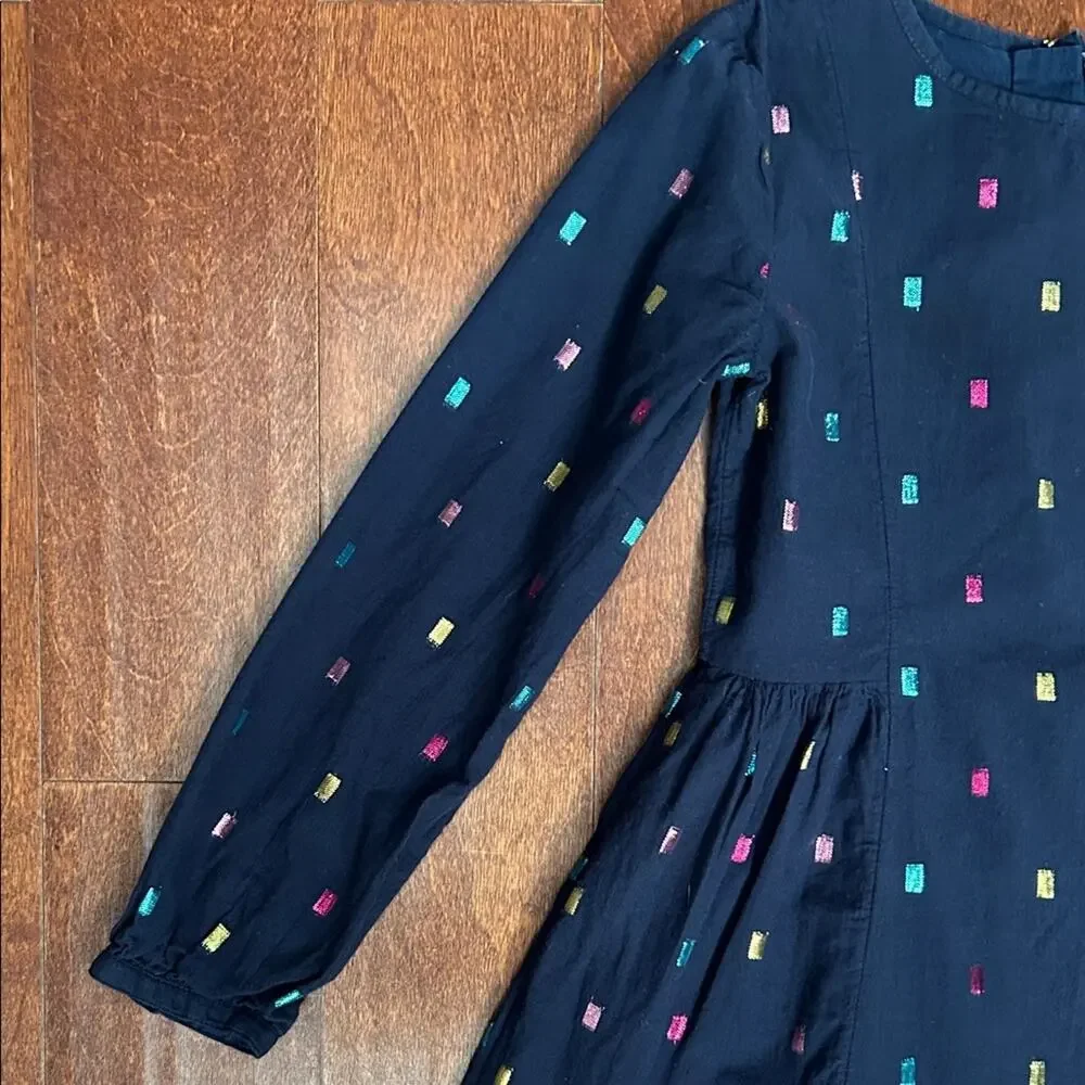 GAP Kid’s Navy Long Sleeve Dress with Colorful Metallic Accents, Size Medium